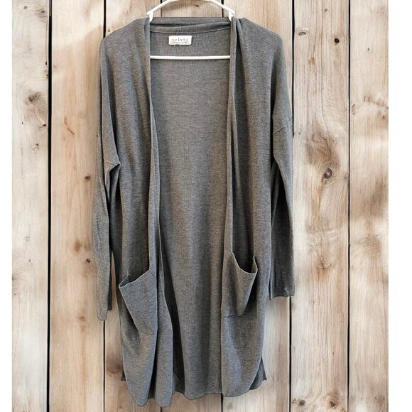 Velvet by Graham & Spencer Gray Lux Cotton Long Slit Cardigan Lighweight XS - Picture 1 of 9
